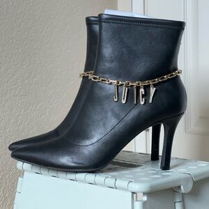 Juicy Couture Lacey Black Booties Gold Logo Chain